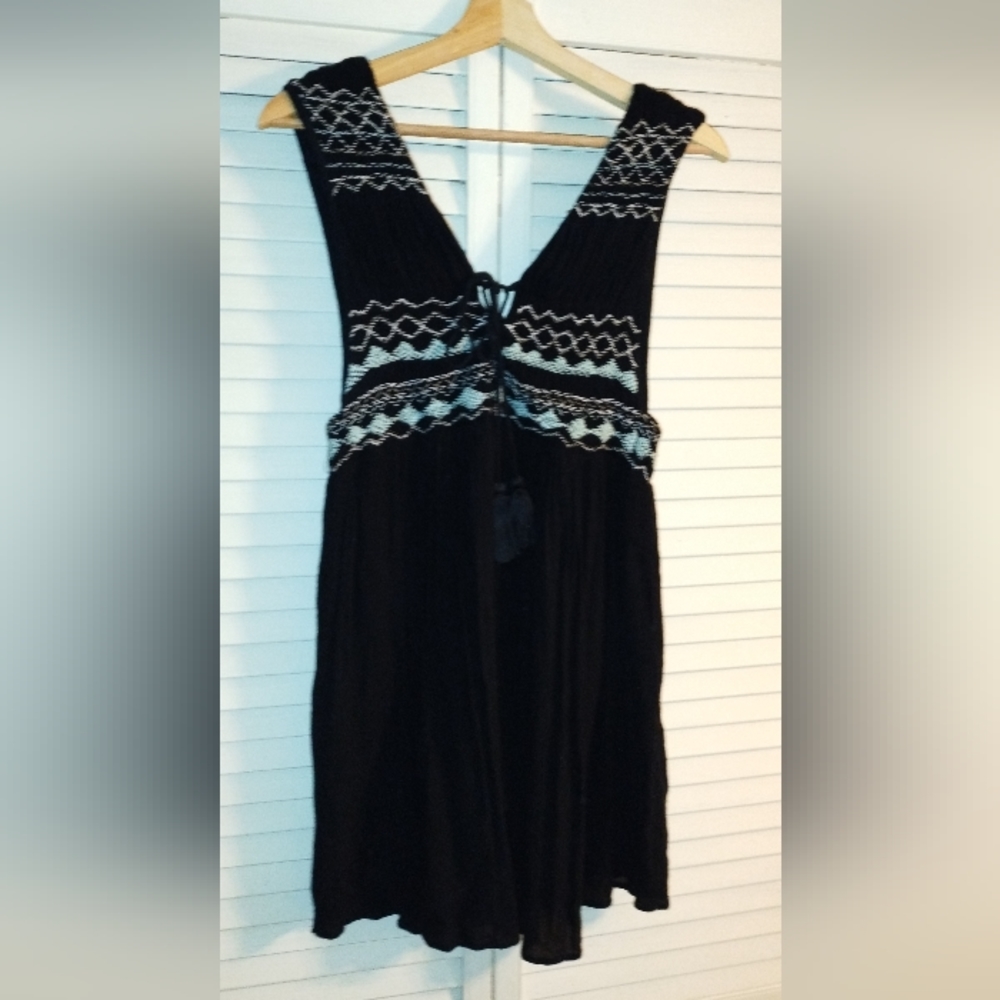 Free People Embroidered Simply Dress Black Size S